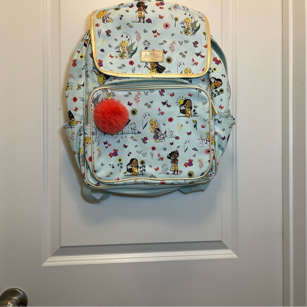 Disney Women's Backpack with Cartoon Print and Red Pom Pom